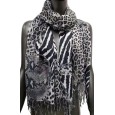 Foulard imprimé peaux animales et chaînes noir et blanc