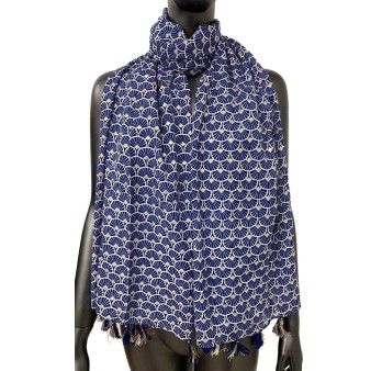 Foulard éventail à pompons bleu marine