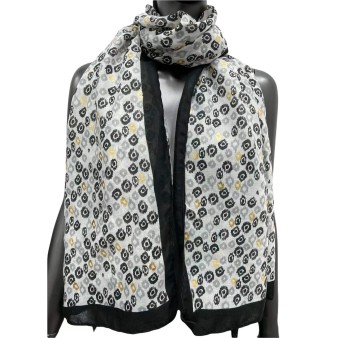 Foulard ethnique à détails dorés blanc et noir