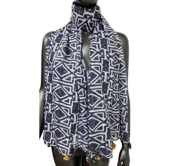 Foulard ethnique à traits dorés bleu marine