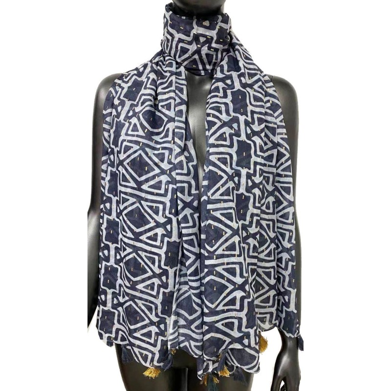 Foulard ethnique à traits dorés bleu marine