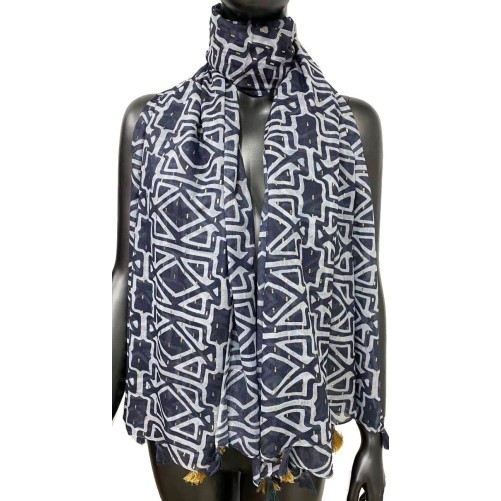 Foulard ethnique à traits dorés bleu marine