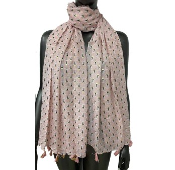 Foulard éventail à pompons rose tendre