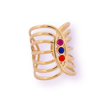 Bague dorée acier et pierre