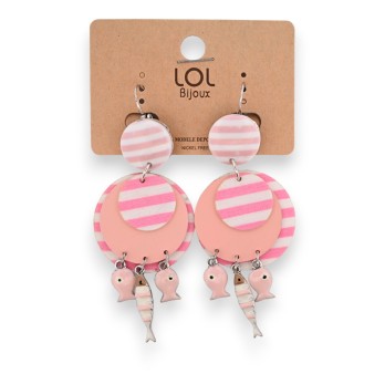 Boucles d'oreilles fantaisie rayé rose poisson