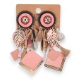 Boucles d'oreilles fantaisie clip glamour rose et cuivré