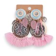 Boucles d'oreilles fantaisie à clip bohème rose pompon