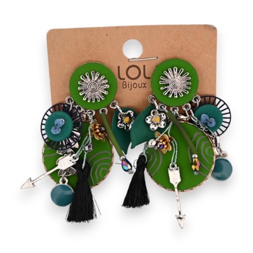 Boucles d'oreilles fantaisie à clip breloques vertes