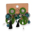 Boucles d'oreilles fantaisie à clip breloques vertes