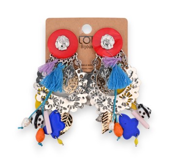 Boucles d'oreilles fantaisie à clip breloques multicolores