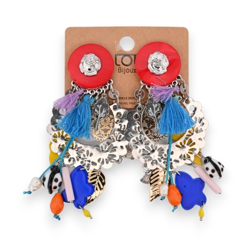Boucles d'oreilles fantaisie à clip breloques multicolores