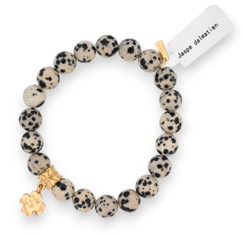 Bracelet Jaspe Dalmatien charm trèfle