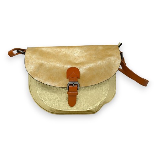 Sac bandoulière bi matière doré