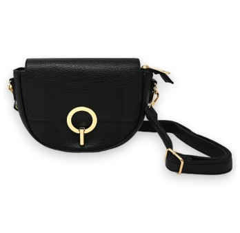 Sac bandoulière noir fermoir doré chic