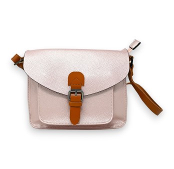 Sac bandoulière cartable rose métalisé