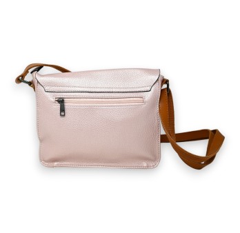 Sac bandoulière cartable rose métalisé