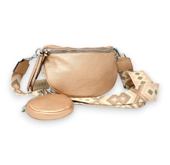 Sac banane bandoulière rose métallisé