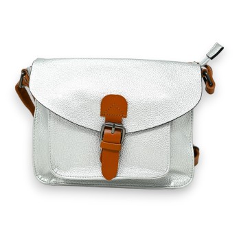 Sac cartable bandoulière argenté