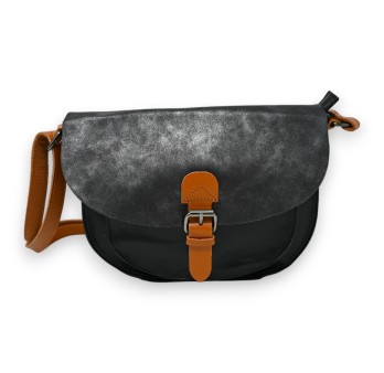 Sac cartable bandoulière bi matière arrondi noir