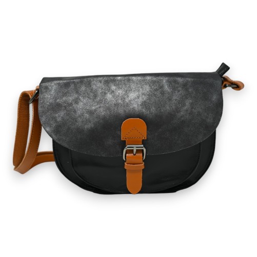 Sac cartable bandoulière bi matière arrondi noir