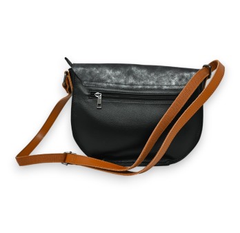 Sac cartable bandoulière bi matière arrondi noir