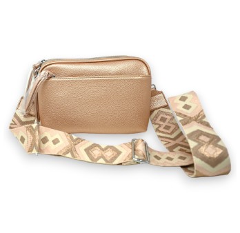 Sac bandoulière carré multi poches rose métallisé