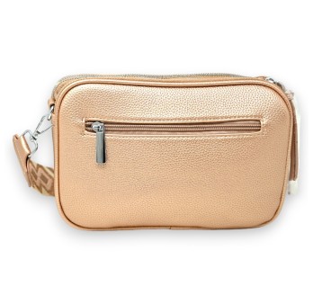 Sac bandoulière carré multi poches rose métallisé