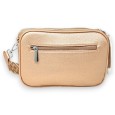 Sac bandoulière carré multi poches rose métallisé