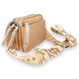 Sac bandoulière carré multi poches rose métallisé