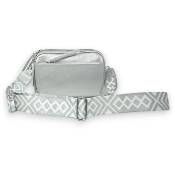 Sac bandoulière carré multi poches argenté