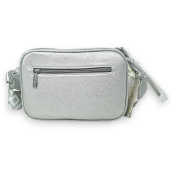 Sac bandoulière carré multi poches argenté