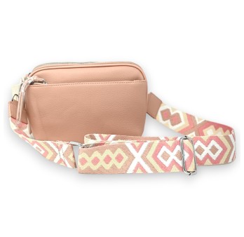 Sac bandoulière carré multi poches rose