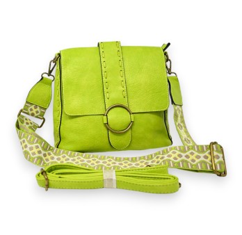 Sac bandoulière vert anis fermoir bijou