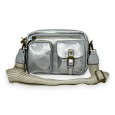 Sac bandoulière argenté rectangle multi poches