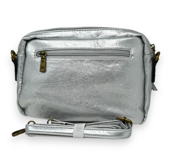 Sac bandoulière argenté rectangle multi poches