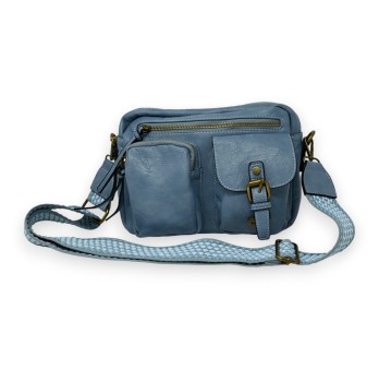 Sac bandoulière rectangle bleu jeans multi poches