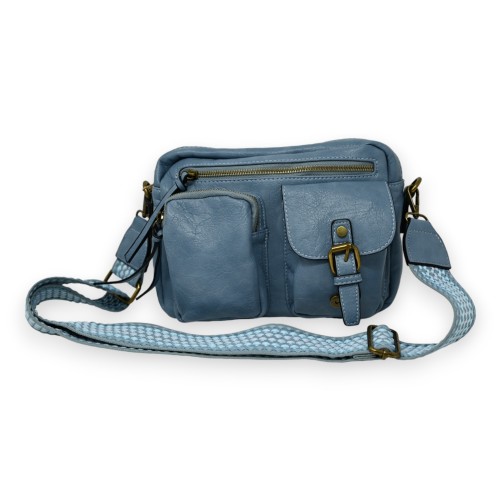 Sac bandoulière rectangle bleu jeans multi poches