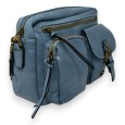 Sac bandoulière rectangle bleu jeans multi poches