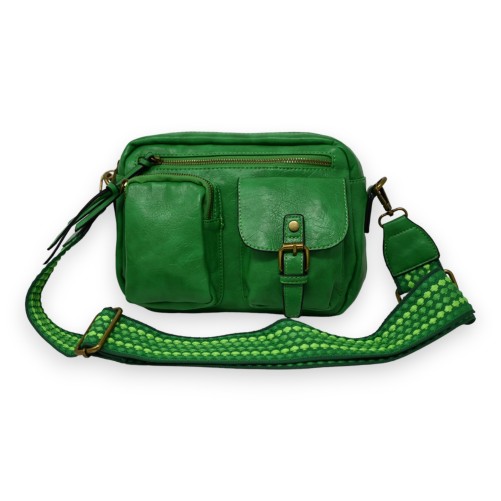 Sac bandoulière rectangle vert brésil multi poches