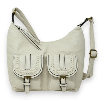 Sac bandoulière double poches beige