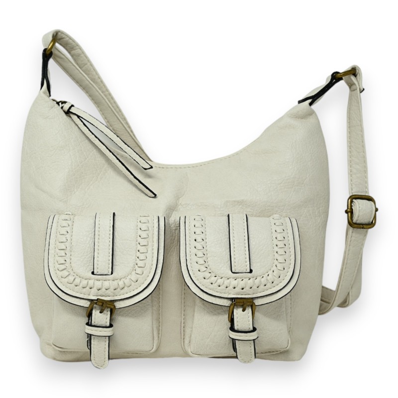 Sac bandoulière double poches beige
