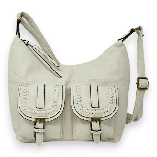 Sac bandoulière double poches beige