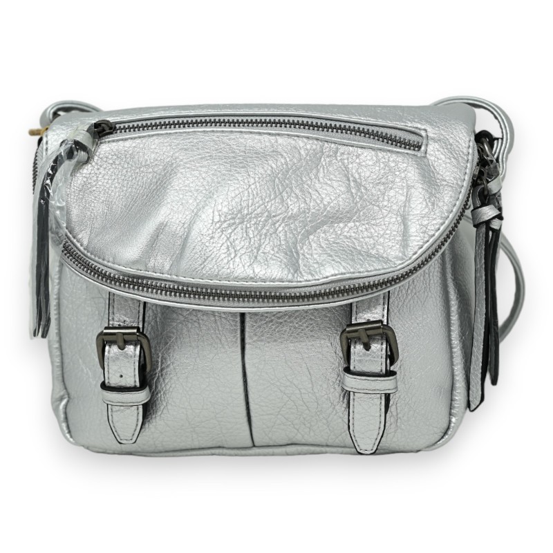 Sac cartable bandoulière argenté