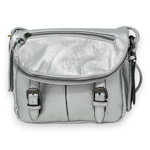 Sac cartable bandoulière argenté