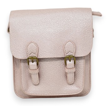Pochette forme cartable rose métallisé