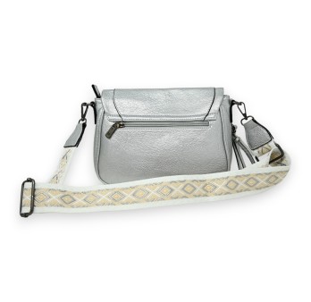 Sac bandoulière argenté sangle tissu imprimé