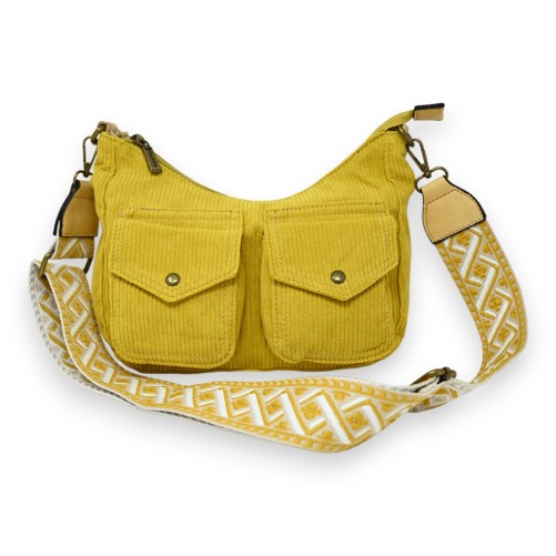 Sac bandoulière velours moutarde