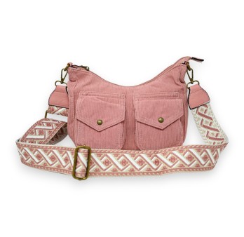Sac bandoulière velours rose