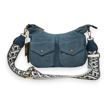 Sac bandoulière velours bleu jeans