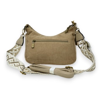 Sac bandoulière velours taupe